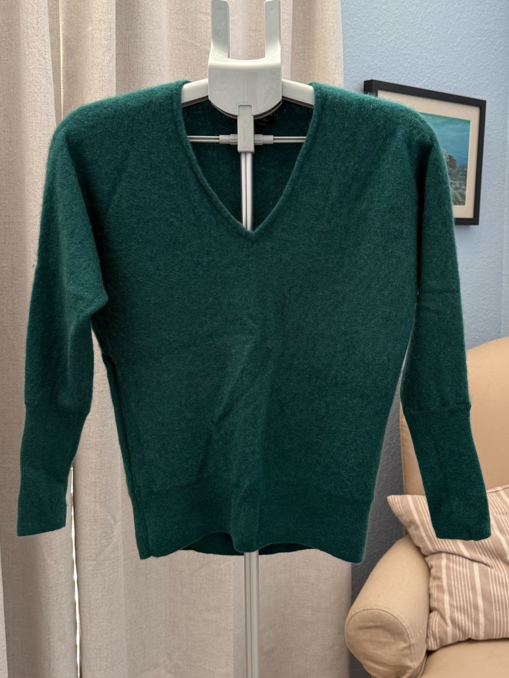 Tahari 100% Cashmere Deep Emerald Forest Green V-Neck Dolman Sleeve Sweater Sz L